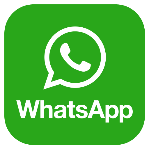 WhatsApp logo features a white speech-bubble telephone icon above the text WhatsApp set against a solid green square background.